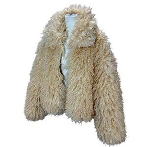 Boohoo Cream Shaggy Faux Fur Cropped Jacket, US 8, Cozy & Boho Chic